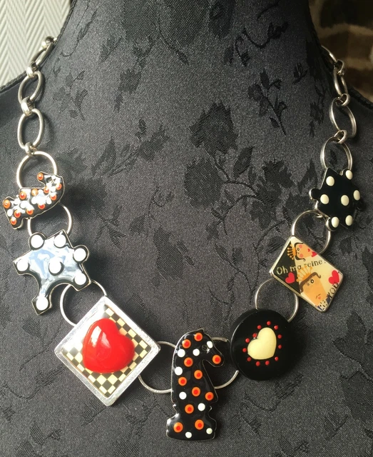 Collier Vintage Signé Taratata - Doré Et Lilas, Métal Et Perles, Occasion