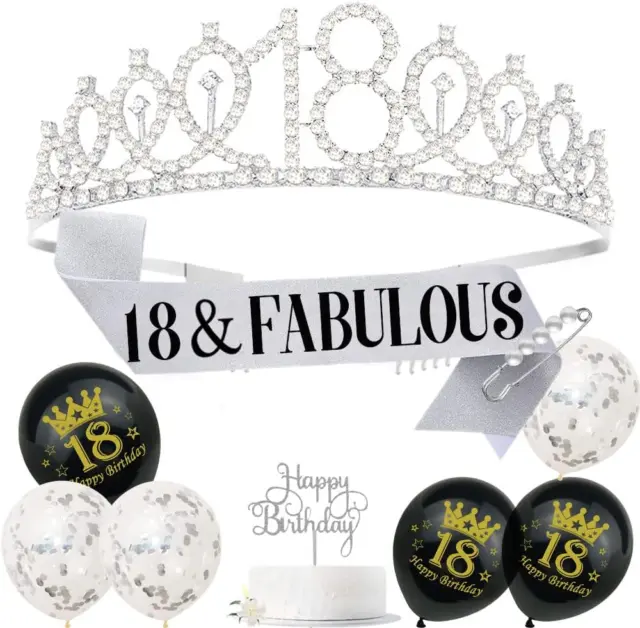 Fascia e tiara Popuppe 18° compleanno argento 18 e favolosa corona strass fascia