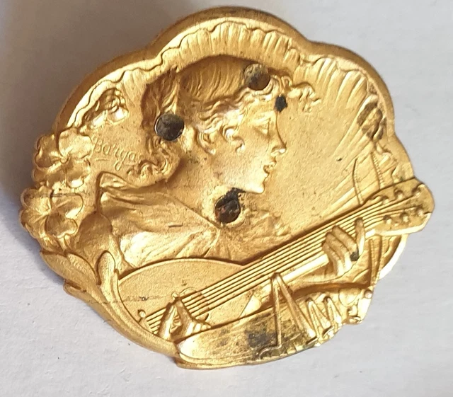 Broche Insigne Vintage En Forme De Lyre (musique) - Métal Argenté - XIXe Siècle - Occasion Très Bon état