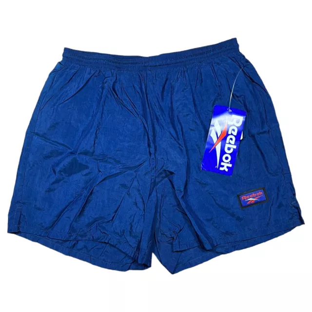 Vintage Deadstock Reebok Nylon Shorts Lined Drawstring Blue Mens Size Large