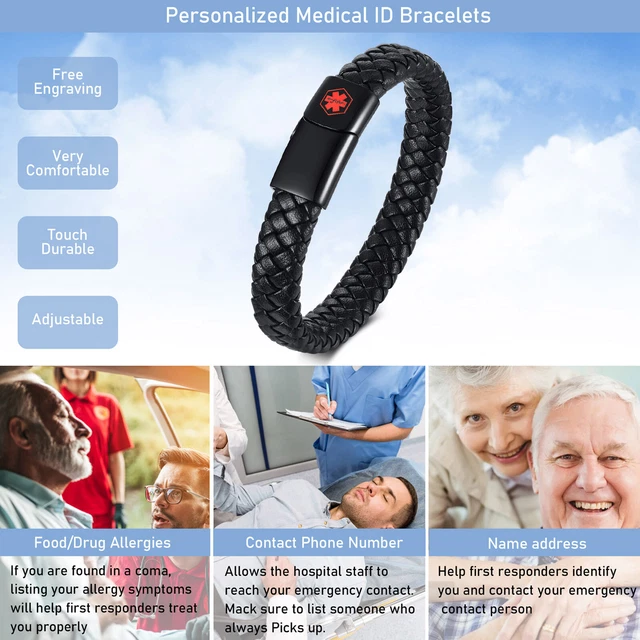 Free Engraving Customize Emergency Alert ID Medical Bracelets Men Bangle