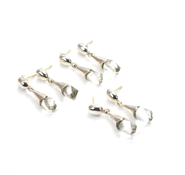 Wholesale 3Pr 925 Solid Sterling Silver Clear Crystal Quartz Stud Earring Lot L7