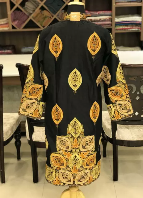 Black Long Coat with Yellow Multi-Colour Kashmiri Boteh Embroidery 2