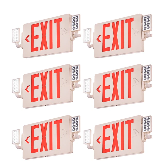 VEVOR 6 PACK LED Exit Sign Emergency Light Compact Combo Signs Battery ...