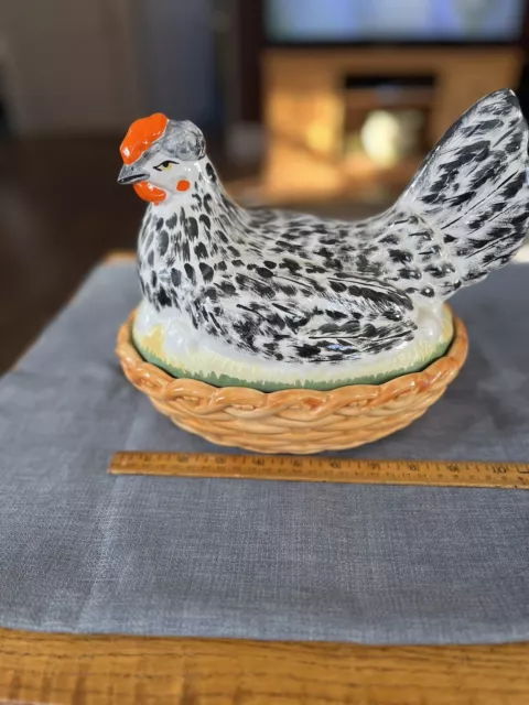 Large English Staffordshire Porcelain Hen Chicken on Nest Tureen 10”