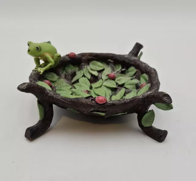 Vintage Frog Bowl Leaves And Ladybugs Resign Nest Of Sticks  2.5"x5"x5"