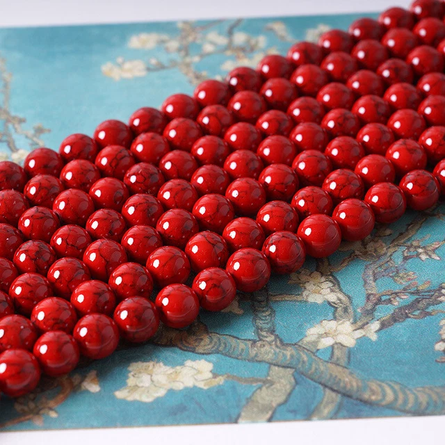 Collar AAA + 6 mm 15" Moda Joyería Grano Rojo Mashan Jade Hágalo Usted Mismo Cuentas Redondas