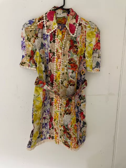 Bnwt Zimmermann Spliced Wonderland Shirt Mini Dress -Size 1/10 Au/6 Us (Rrp $895