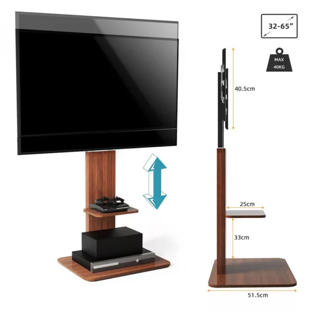 Premium Wooden Floor TV Stand for 28-65" Large TVs w Heavy Duty Base Shelf Mount