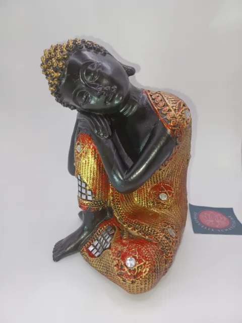 Buddha in schwarz / gold aus Poly 12 x 12 x 17 Skulptur Figur Statue Feng Shui