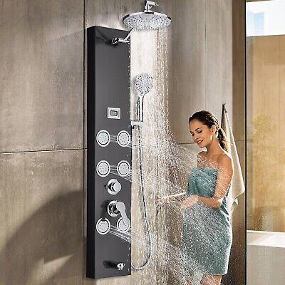 Panel de ducha de acero inoxidable ducha grifo torre sistema de masaje negro