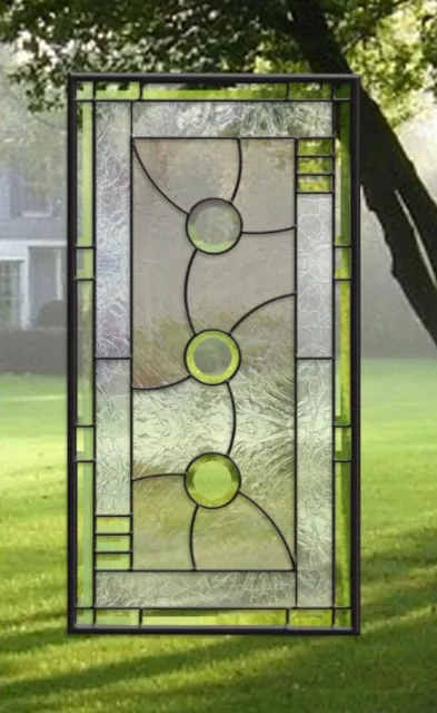 Stained Glass Window Round Bevel Abstract 16 X 30