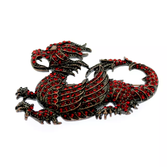 Welsh Dragon Red Crystal Brooch Pin Badge Gift Bag