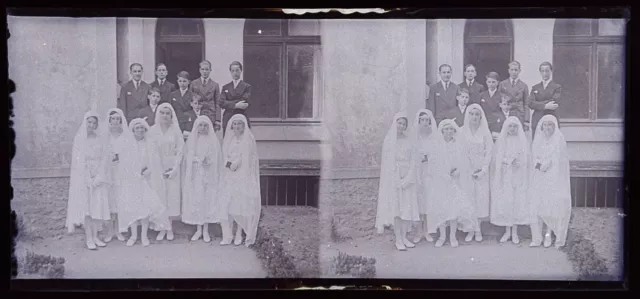 FRANCE Communion Juillet 1932 PHOTO NEGATIVE Plaque de verre Vintage VBn