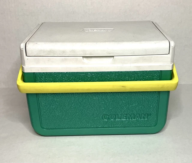 VINTAGE COLEMAN COOLER Ice Chest Small 6 Pack Green Yellow w/ Handle