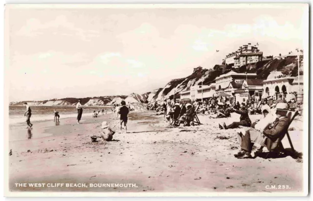 Bournemouth Dorset West Cliff Beach - Vintage Real Photo Postcard M17