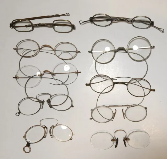 Collection of antique eyeglasses.  Civil war era to early 20th century.