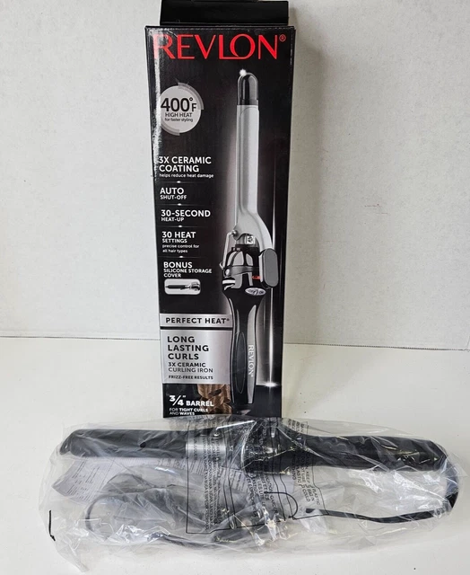 Revlon Perfect Heat Curling Iron 3X Ceramic 400F Frizz Free 3/4" barrel RV052CP