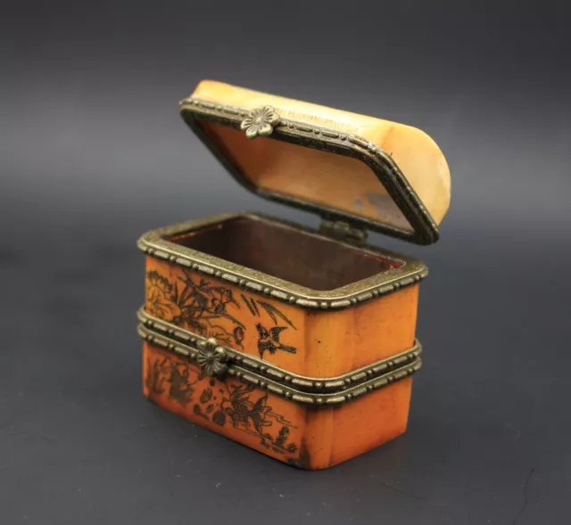 Chinese Antiques Bone Double-Deck Small Box Casket Jewel Case
