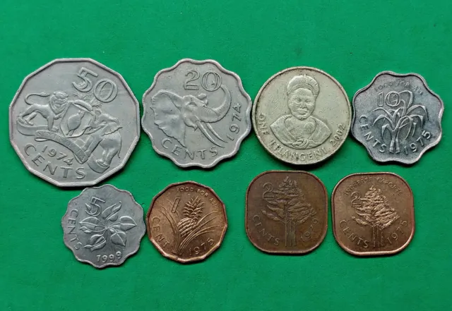 Lot of 8 Different Old The Swaziland Coins 1974-2002 Vintage World Foreign !!