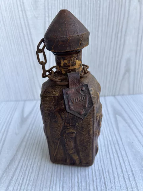 Vintage Brown Leather Wrapped Spirit Wine Decanter Bottle With Stopper