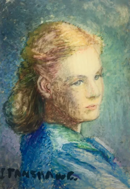 Peinture miniature signée Irène Fanshawe, Portrait De Femme, XXe