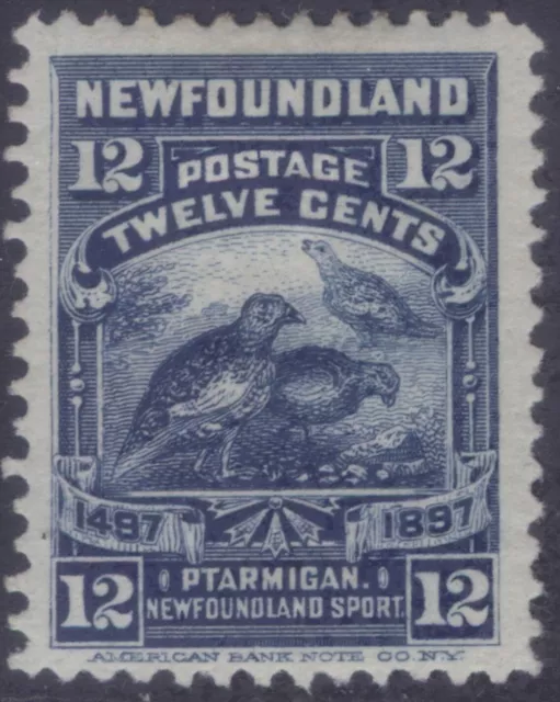 NEWFOUNDLAND 69 1897 12c DARK BLUE CABOT ISSUE WILLOW PTARMIGAN (#70) MPH CV$40