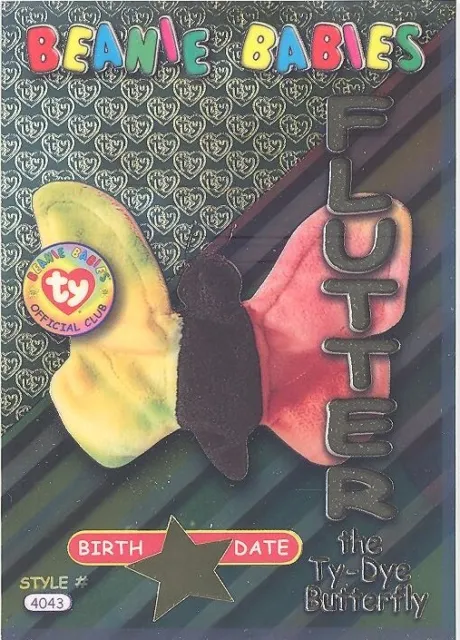 TY Beanie Babies BBOC Card - Series 3 Birthday (GOLD) - FLUTTER Ty-Dye Buttefly