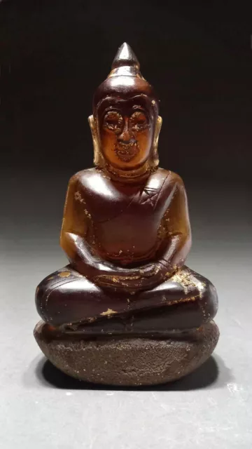 Antique Phra Hin 'Kru Hod' Quartz Crystal Buddha. Amber Stone 'Lanna' Style