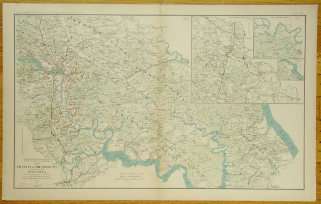 Authentic Civil War Map ~ Richmond Va. And Part Of Peninsula-1864