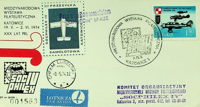 POLAND 1974 1.50z ON SOCPHILAEX IV BALLOON FLIGHT AIRMAIL COVER W/ CACHET