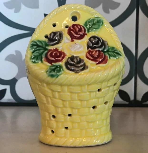 SHABBY COTTAGE CHIC Japan Pomander Potpourri Holder Ceramic Basket Yellow Flower