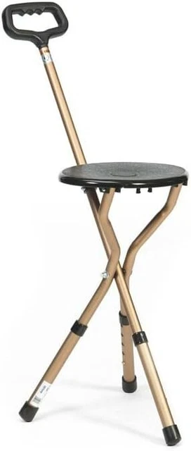 Drive Adjustable Aluminium Cane Seat Folding Walking Stick Chair Tripod Stool