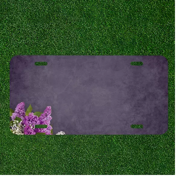 Custom Personalized License Plate Auto Tag With Purple Flowers Add Names