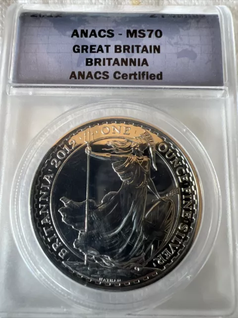 2012 Great Britain Britannia 2 Pounds 1 oz Silver Coin ANACS MS70