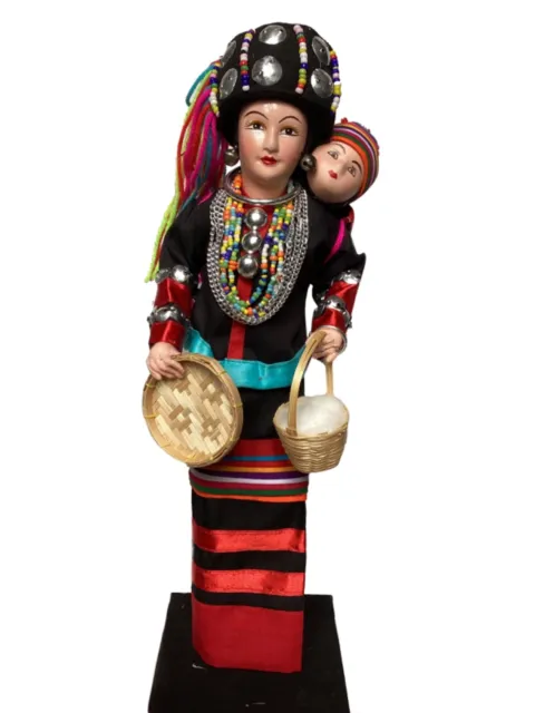Handmade Tribal Cloth Doll Traditional Muser Costume Carry Baby Back Basket