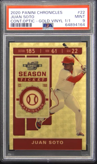 2020 Panini Chronicles Contenders Optic #22 Juan Soto Gold Vinyl 1/1 PSA 9