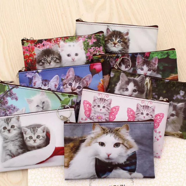 Girls Coin Purse Kids Cute Cat Print Mini Wallet Zipper Cartoon Bag Pouch Holder