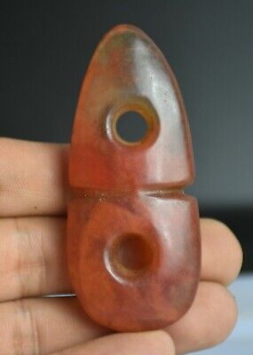 2.8" Rare China Hongshan Culture Old red Crystal Carved Amulet Pendant