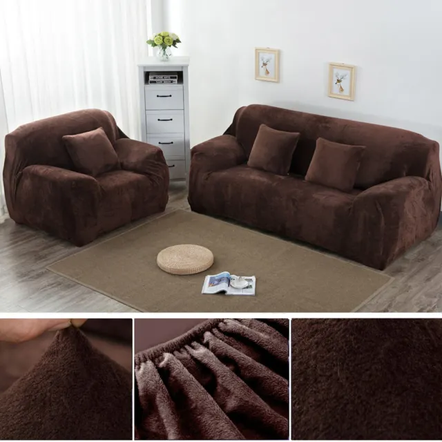 2 Seater Stretch Sofa Covers Couch Chair Thick Plush Slipcover Protector New US