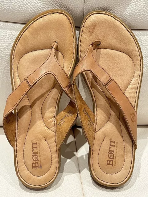 Born Sandals Women's 8.5 Tan Leather Comfort Thong Slide Flip Flop