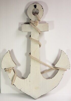 24" Wood Rope Anchor 3 Iron Hooks Wall Mount Nautical Home Cabin Decor 2