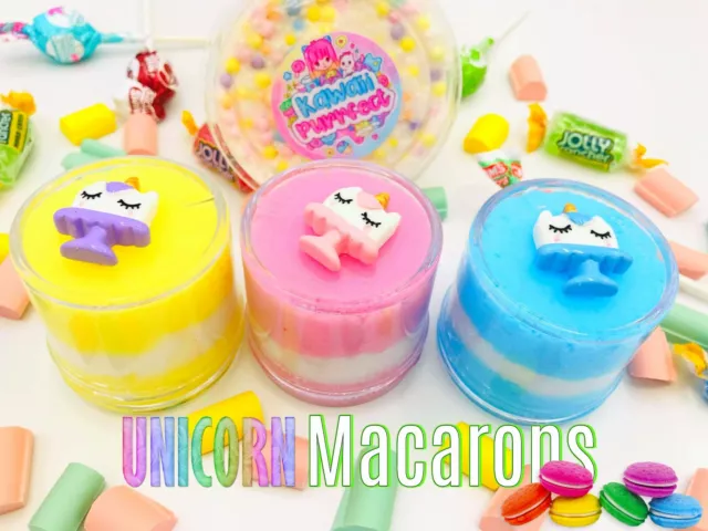 Cute 1 Unicorn Macaron Cloud Slime 4 oz +1 Free Slime + 1 Free mini squishy