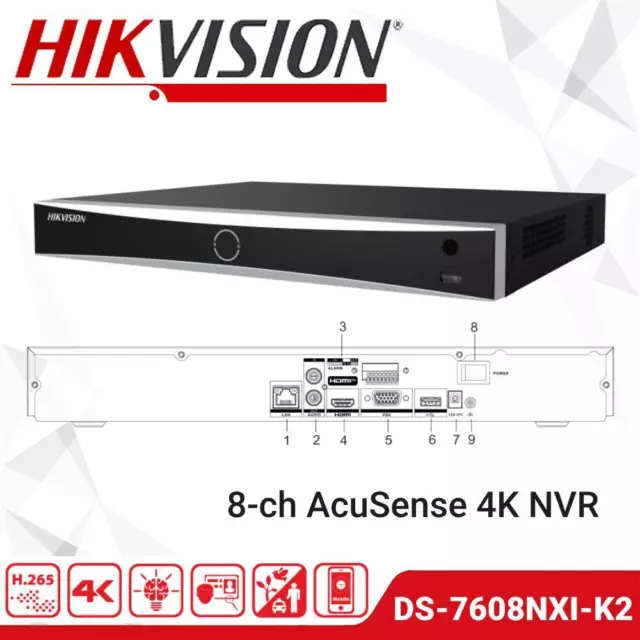 Hikvision DS-7608NXI-K2 4K 12MP 8Channel AcuSense NVR Netzwerk Video Recorder