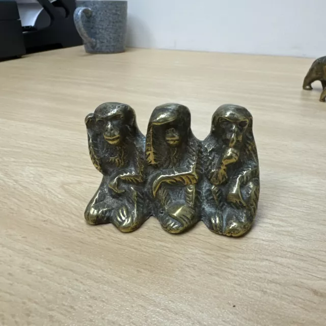 Vintage Brass 3 Wise Monkeys - See No Evil Hear No Evil Speak No Evil