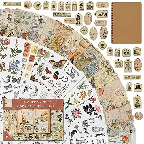 Kit de suministros de álbum de recortes todo en uno - 331 piezas vintage incl. Diario basura...