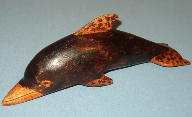 Hand Carved Hardwood 11" Dolphin Porpoise Wooden Figure Sculpture Wood Figurine