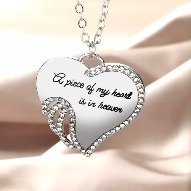 Memorial Heart Shape Shiny Inlaid Rhinestones Pendant Necklace Silver Color Gift