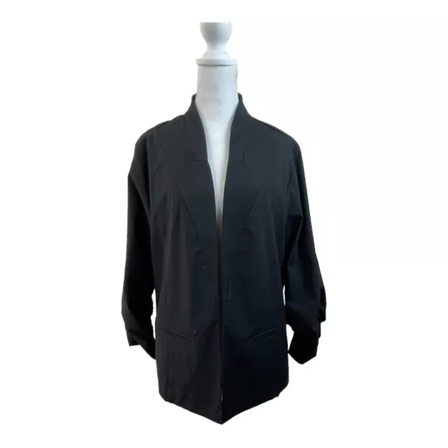 TORRID Womens Size 2 Large Black Stretch Blazer Jacket 3/4 Ruched Sleeve Work