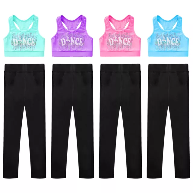Girls Sport Outfit 2 Pieces Crop Top And Leggings Racerback Sportwear Dancewear